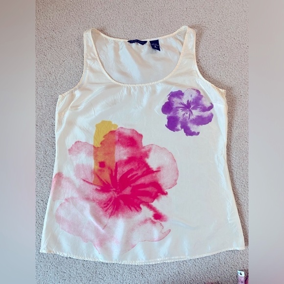 New York & Company Silk Cream Floral Boho  Tank Top Women Size Small - Picture 2 of 5